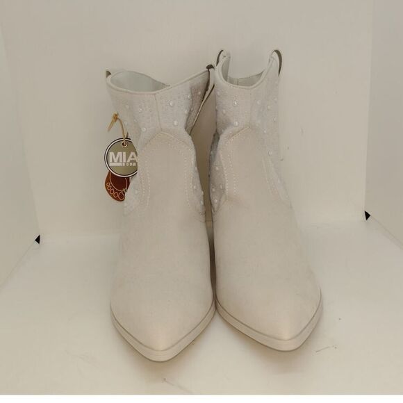 MIA Lau Anne Designer Womens NEW w/Tags Tan Embellished Ankle Boots - sz. 8 1/2 - Picture 3 of 7